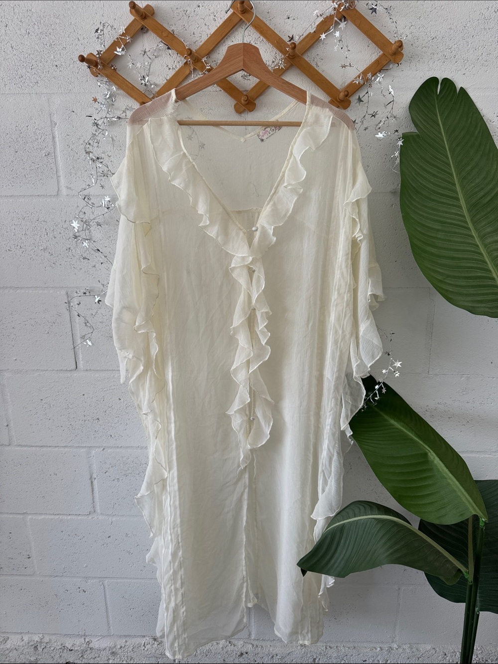 Free People boho Cream Ruffle duster
